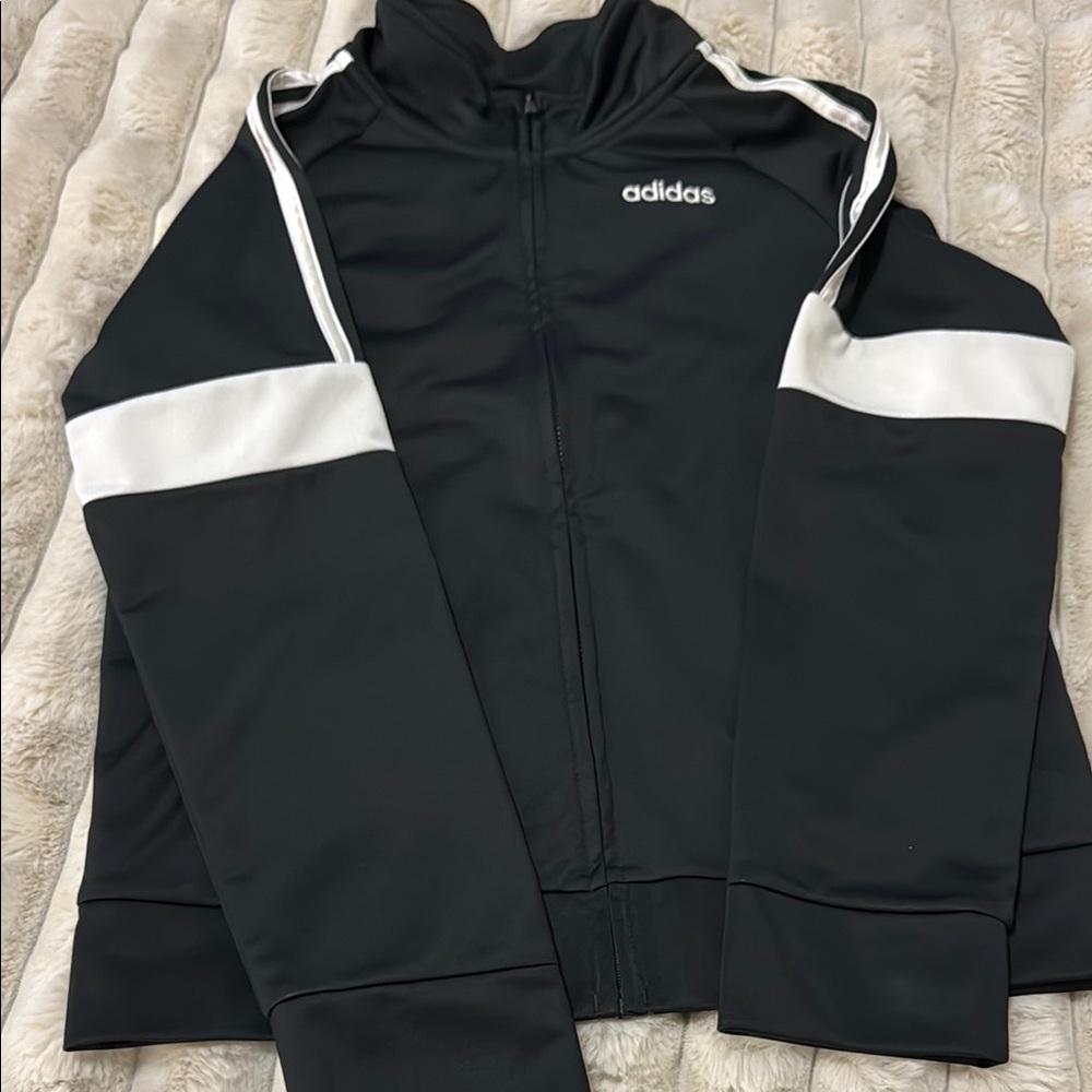 Adidas Black Track Jacket with White Stripes